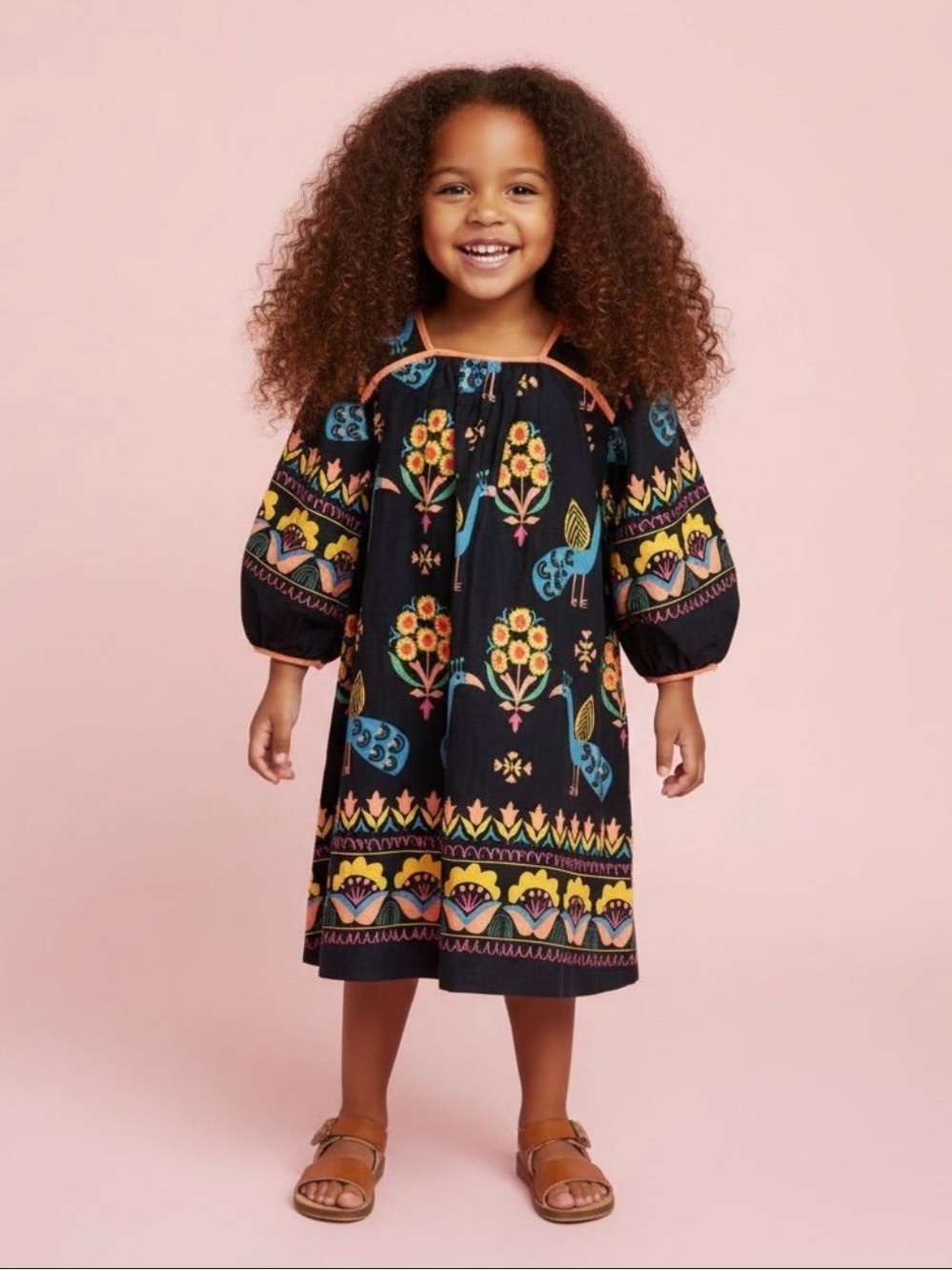Fábula by Farm Rio Girls Black Floral Folk-Print Dress 4T